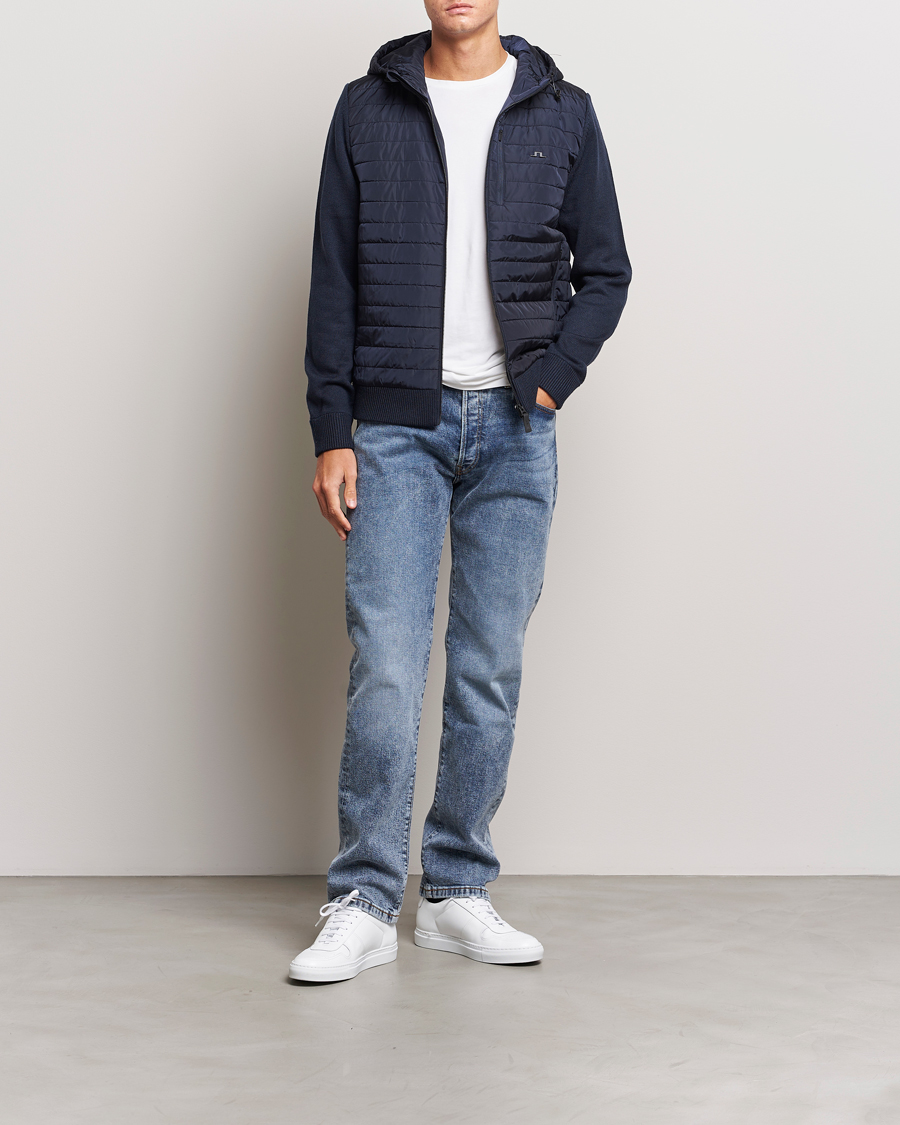Herre | Trøjer | J.Lindeberg | Pierre Knitted Hybrid Full Zip Hood Navy