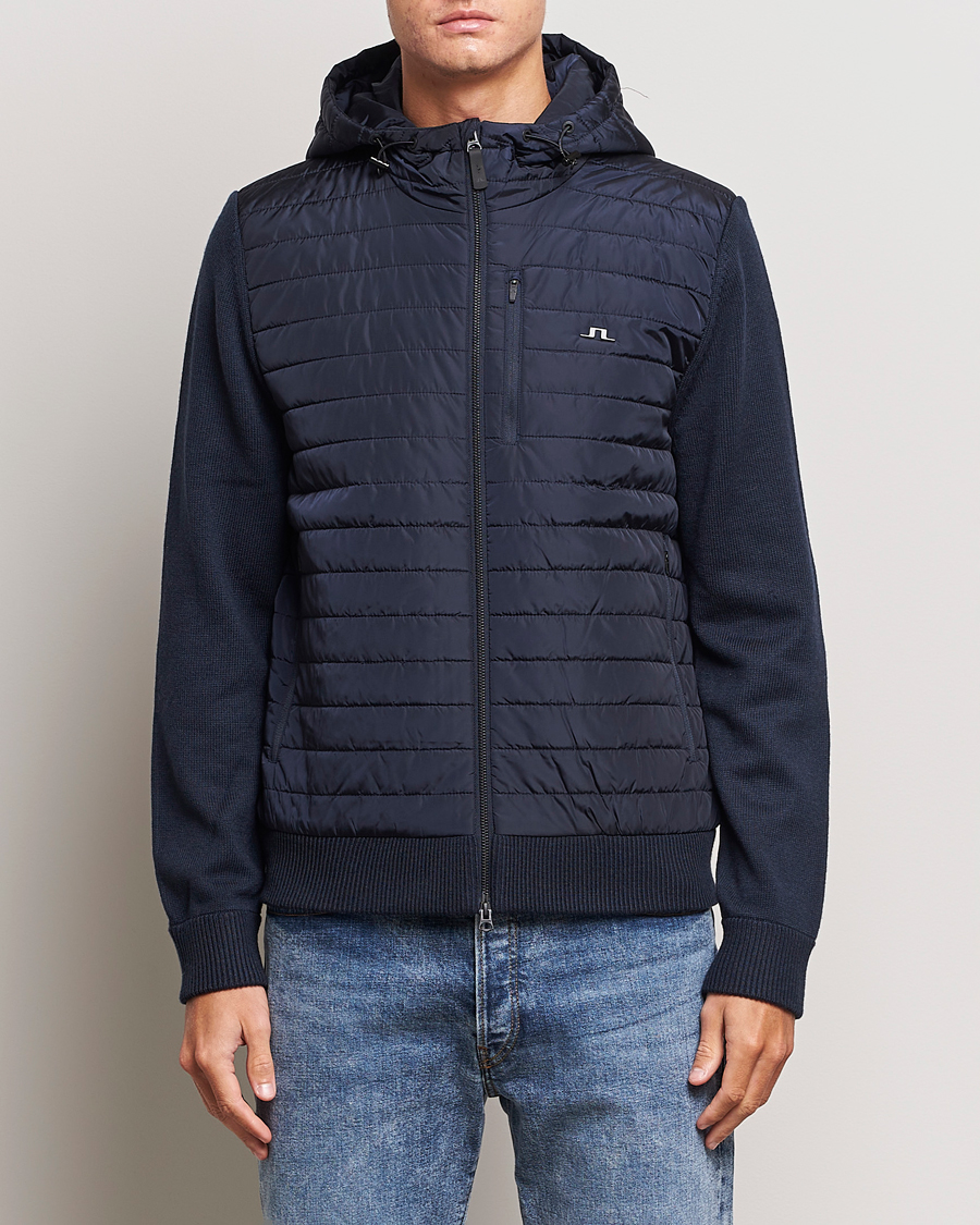 Herre | Trøjer | J.Lindeberg | Pierre Knitted Hybrid Full Zip Hood Navy