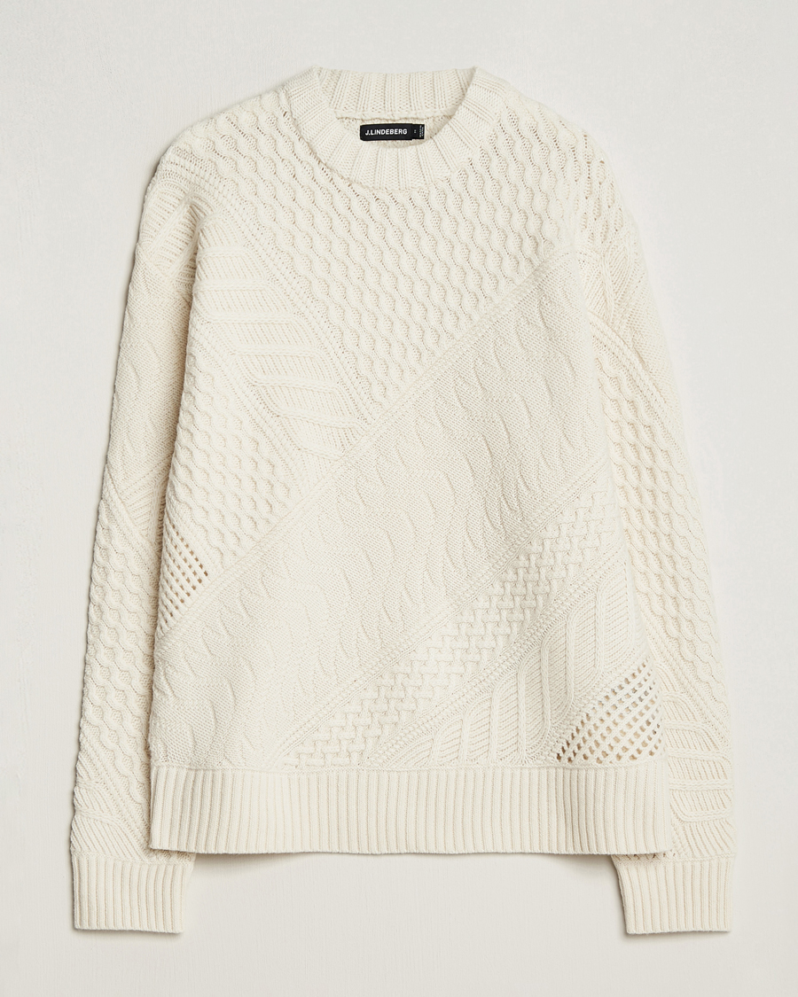 Herre | Trøjer | J.Lindeberg | Savio Cable Knit Mock Neck Cloud White