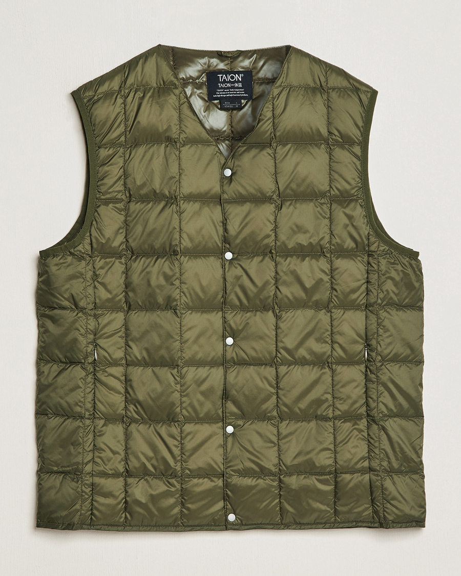 Herre | Jakker | TAION | V-Neck Lightweight Down Vest Dark Olive