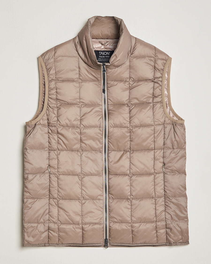 Herre | Jakker | TAION | High Neck Full Zip Lightweight Down Vest Khaki