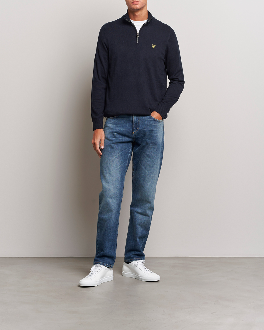 Herre | Trøjer | Lyle & Scott | Cotton/Merino Half Zip Dark Navy