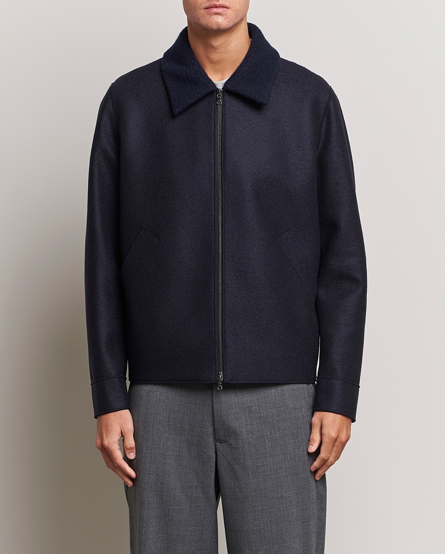 Herre | Jakker | Harris Wharf London | Pressed Wool Boucle Golf Jacket Navy