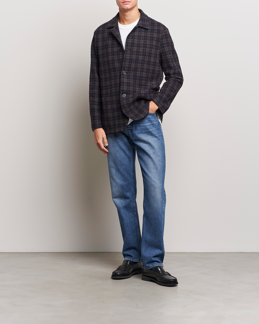 Herre | Blazere & jakker | Harris Wharf London | Dropped Shoulder Checked Jacket Navy/Brown