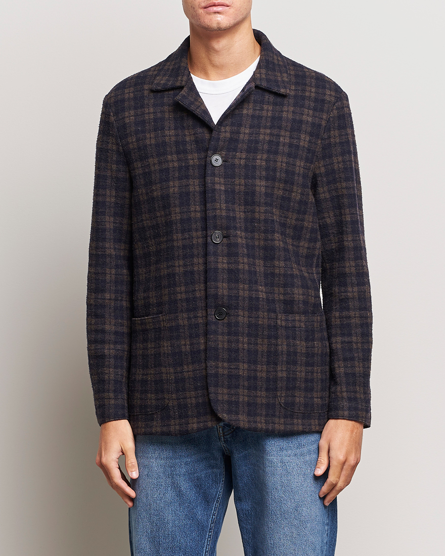 Herre | Blazere & jakker | Harris Wharf London | Dropped Shoulder Checked Jacket Navy/Brown