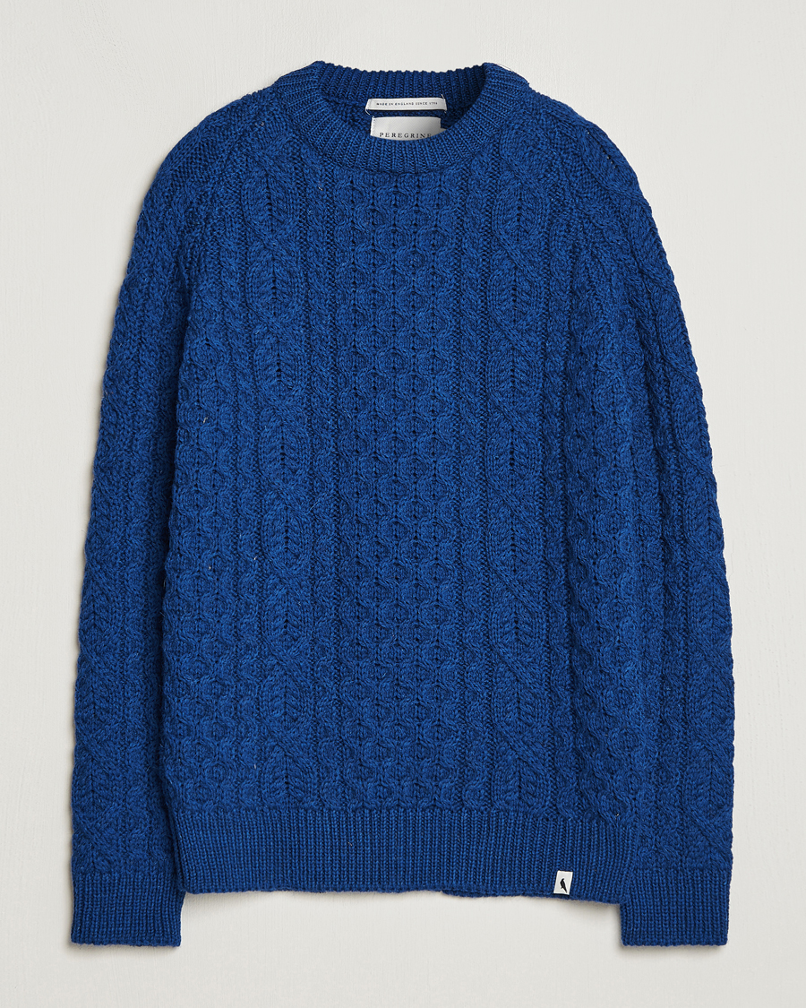 Herre | Trøjer | Peregrine | Hudson Wool Aran Knitted Jumper Cobalt