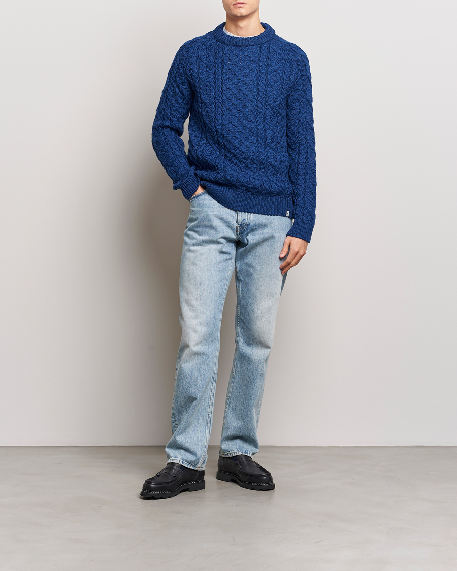 Herre | Trøjer | Peregrine | Hudson Wool Aran Knitted Jumper Cobalt