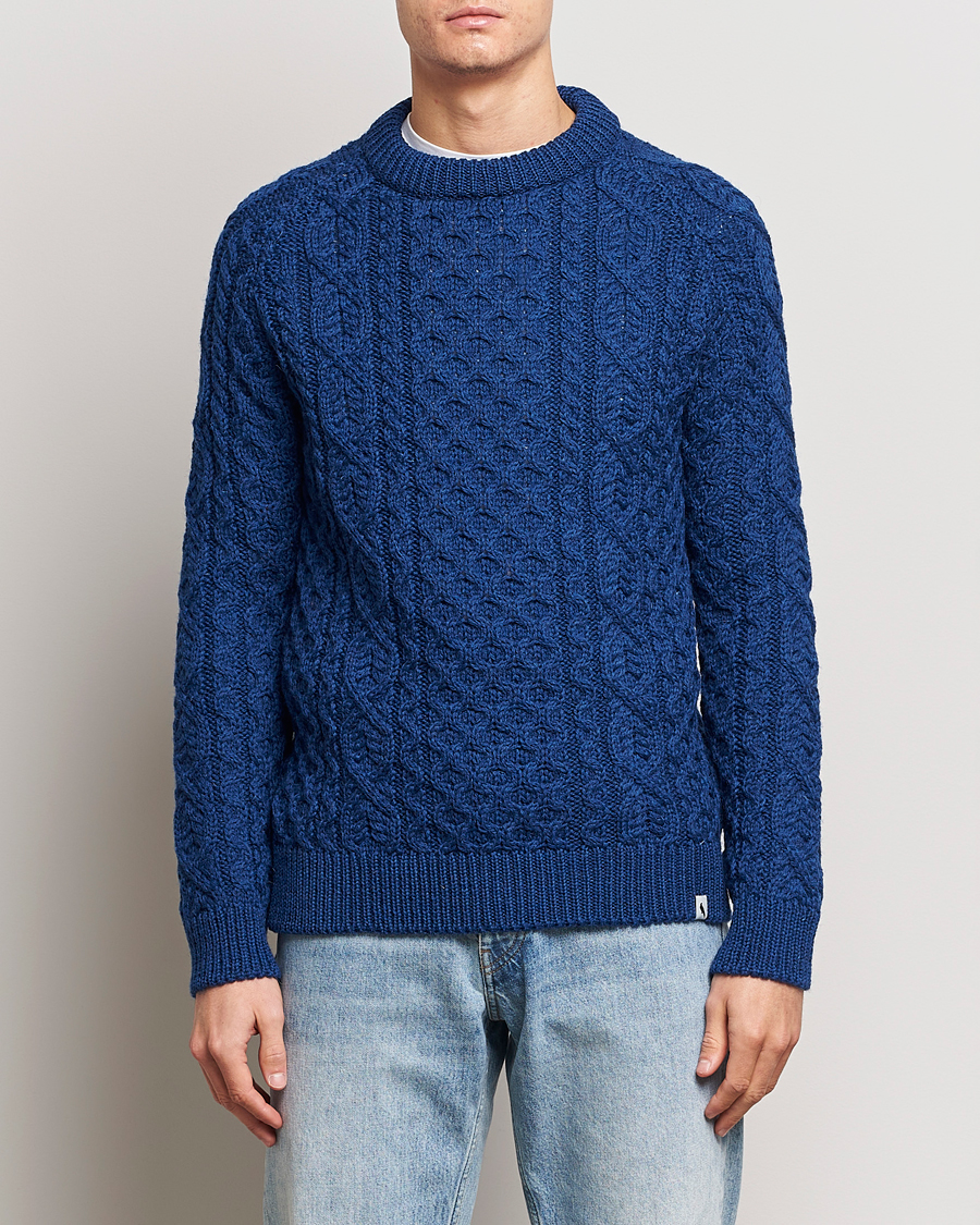 Herre | Trøjer | Peregrine | Hudson Wool Aran Knitted Jumper Cobalt