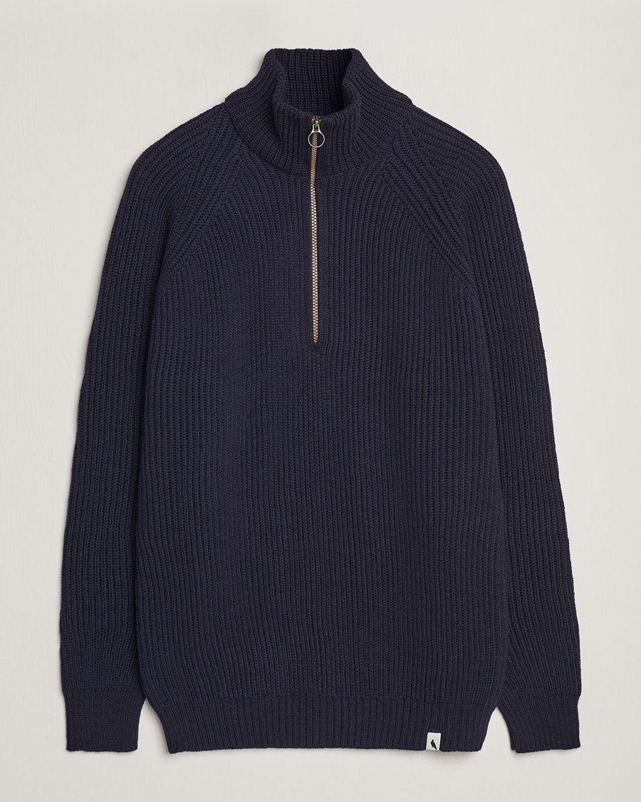 Herre | Trøjer | Peregrine | Ford Knitted Wool Half Zip Navy