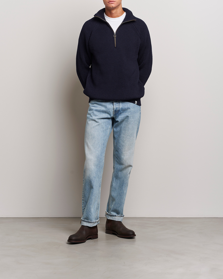 Herre | Trøjer | Peregrine | Ford Knitted Wool Half Zip Navy