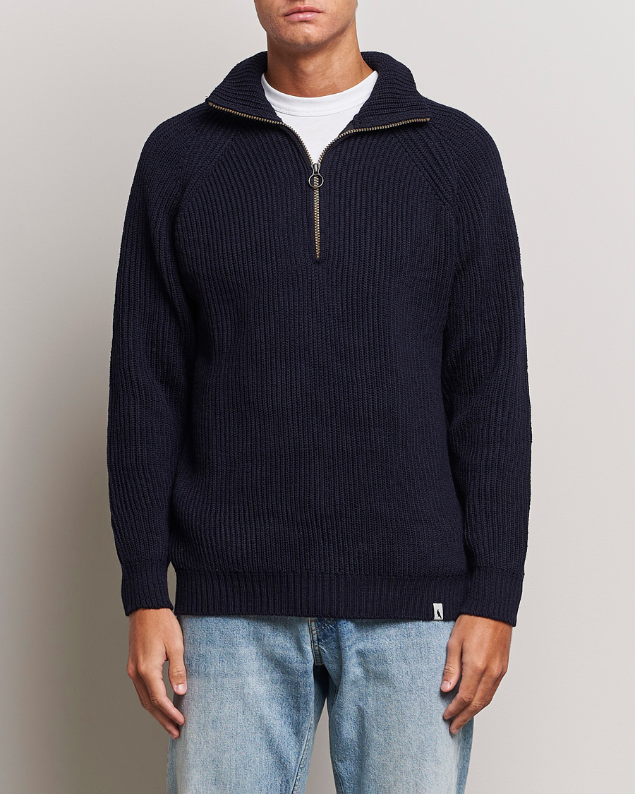 Herre | Trøjer | Peregrine | Ford Knitted Wool Half Zip Navy
