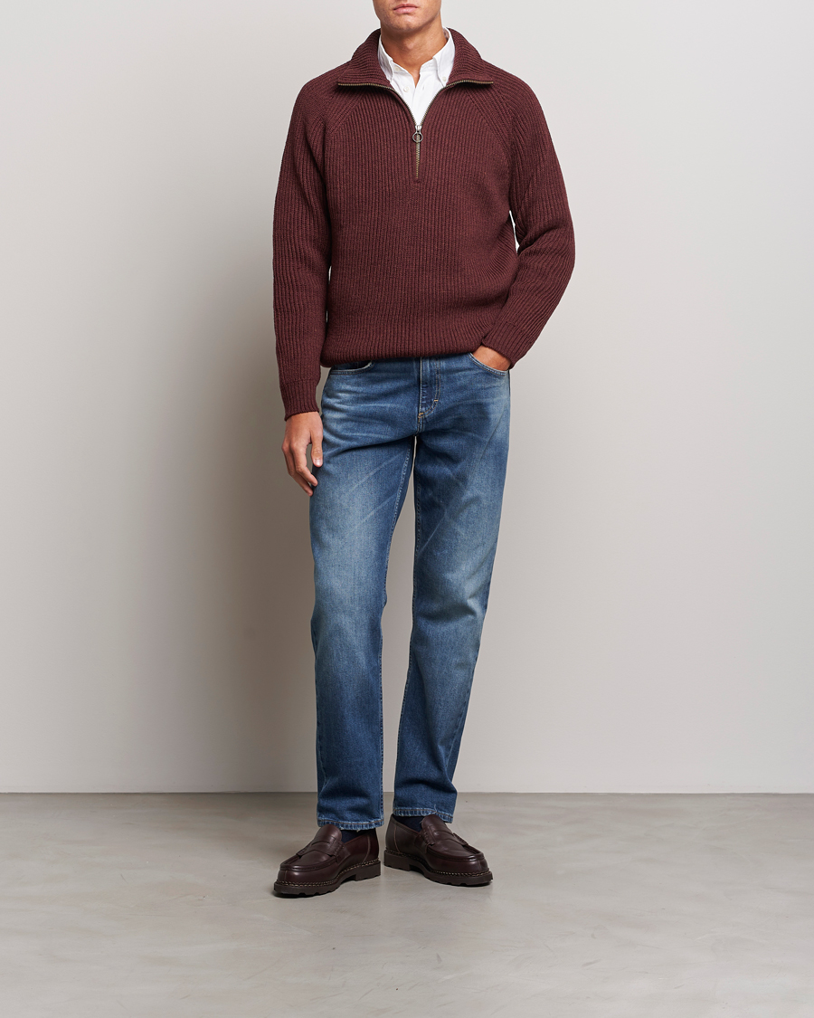 Herre | Trøjer | Peregrine | Ford Knitted Wool Half Zip Shiraz