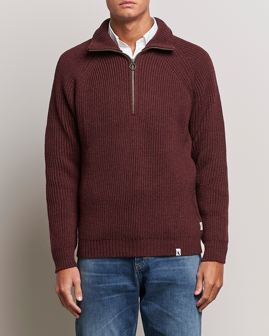 Herre | Trøjer | Peregrine | Ford Knitted Wool Half Zip Shiraz