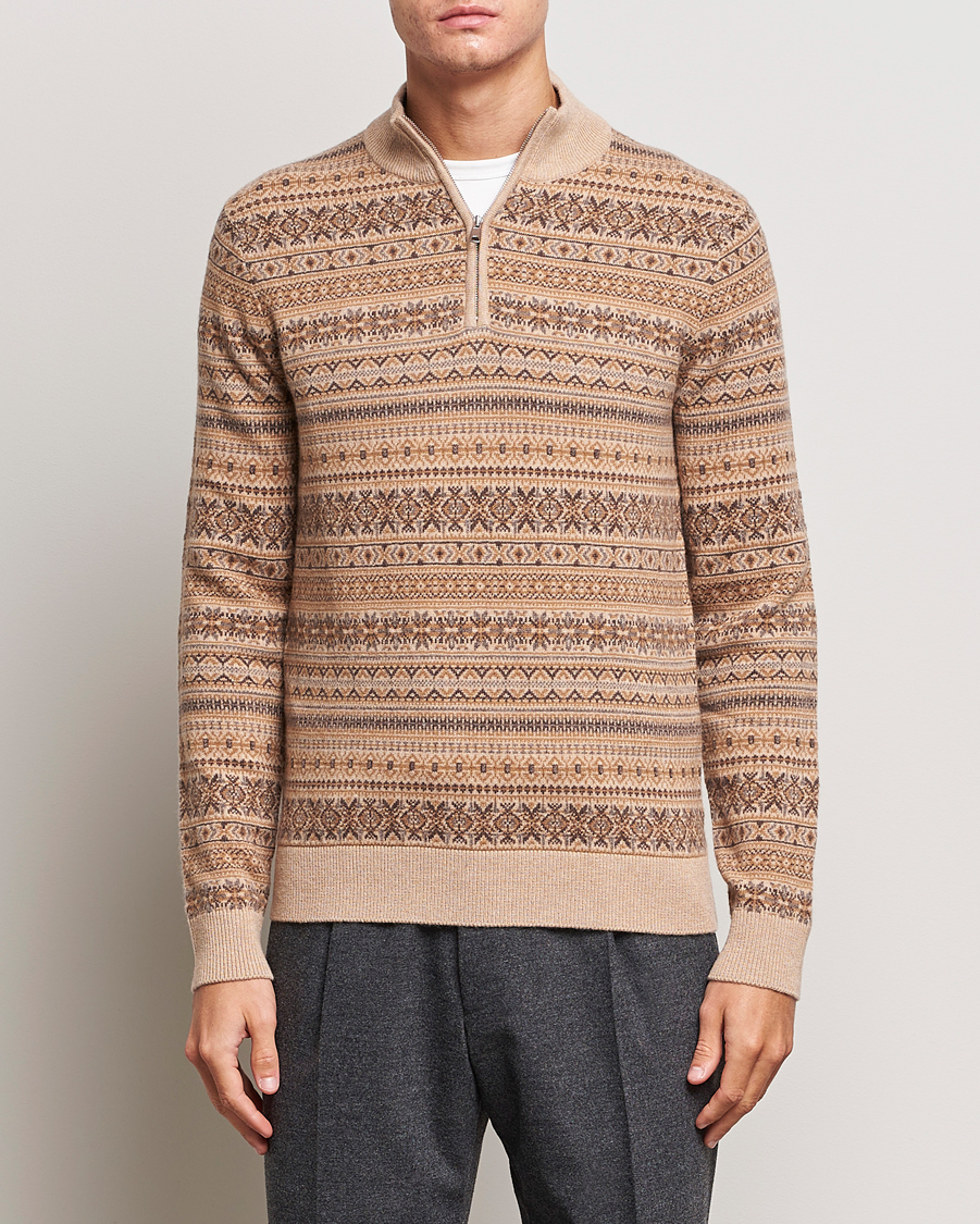 Herre | Trøjer | Morris Heritage | Freddie Wool/Cashmere Half Zip Camel