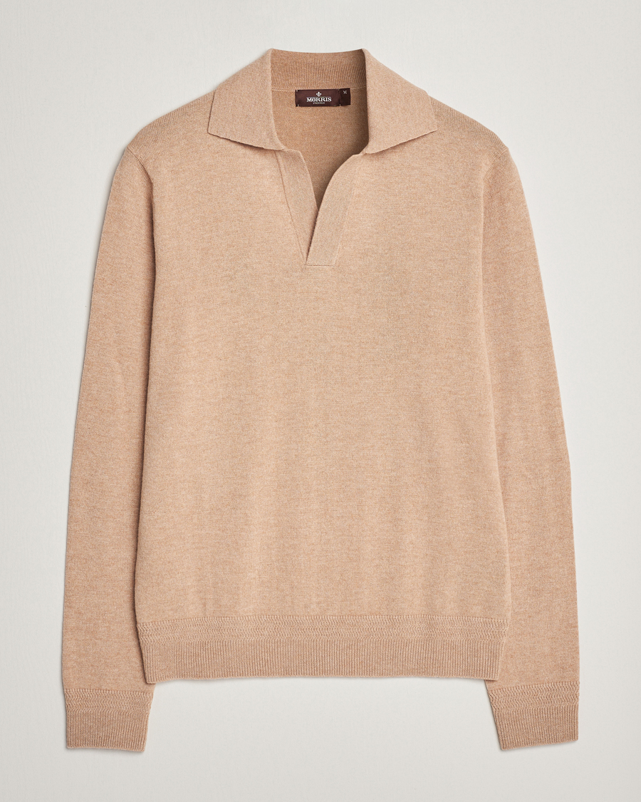 Herre | Trøjer | Morris Heritage | Dalton Wool/Cashmere Long Sleeve Polo Camel