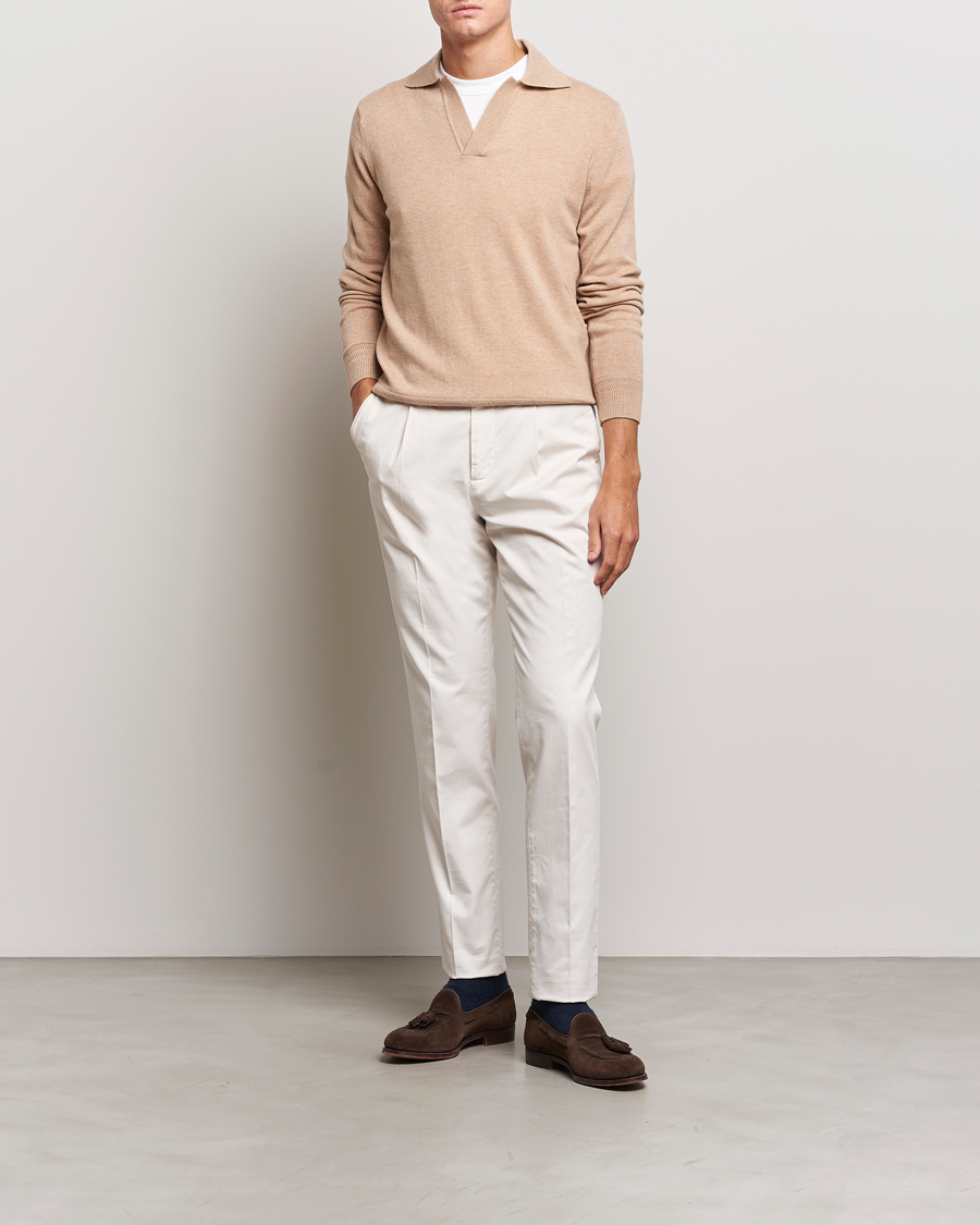 Herre | Trøjer | Morris Heritage | Dalton Wool/Cashmere Long Sleeve Polo Camel