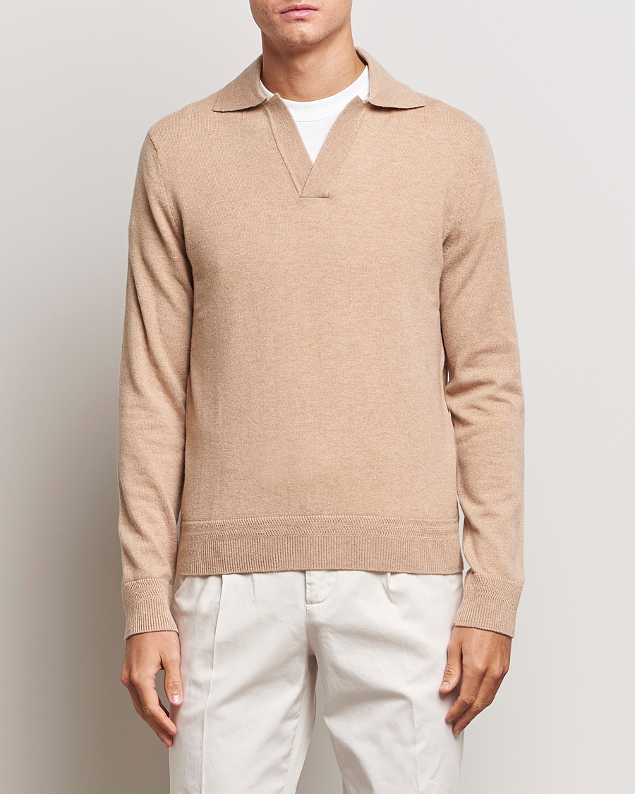 Herre | Trøjer | Morris Heritage | Dalton Wool/Cashmere Long Sleeve Polo Camel