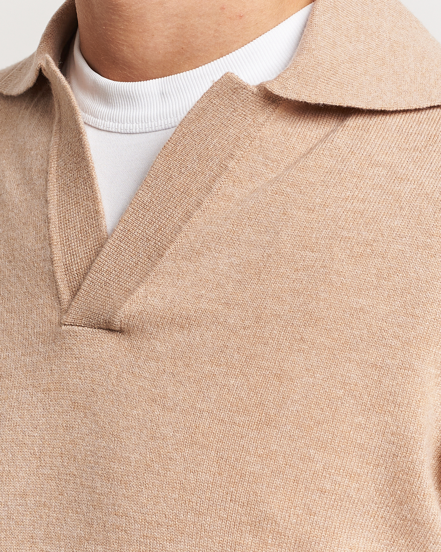 Herre | Trøjer | Morris Heritage | Dalton Wool/Cashmere Long Sleeve Polo Camel