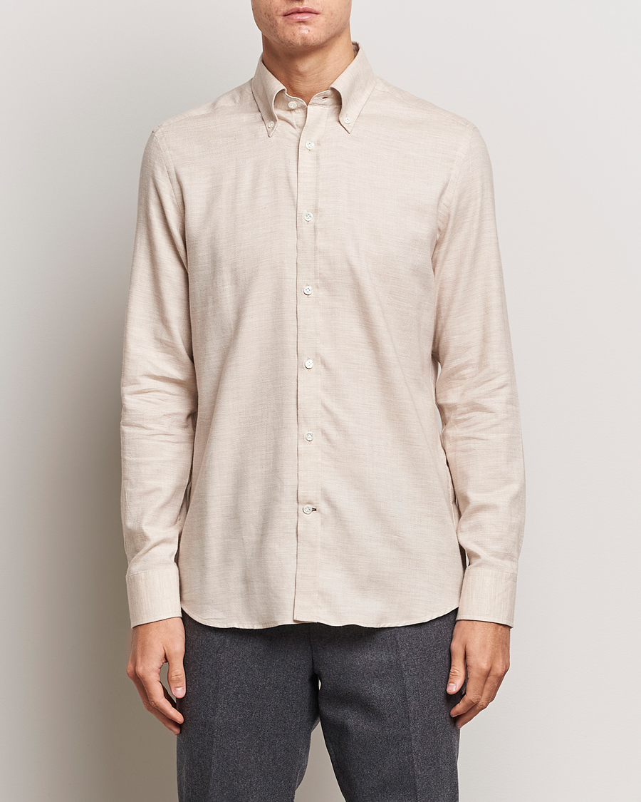 Herre | Skjorter | Morris Heritage | Herringbone Brushed Cotton Shirt Khaki
