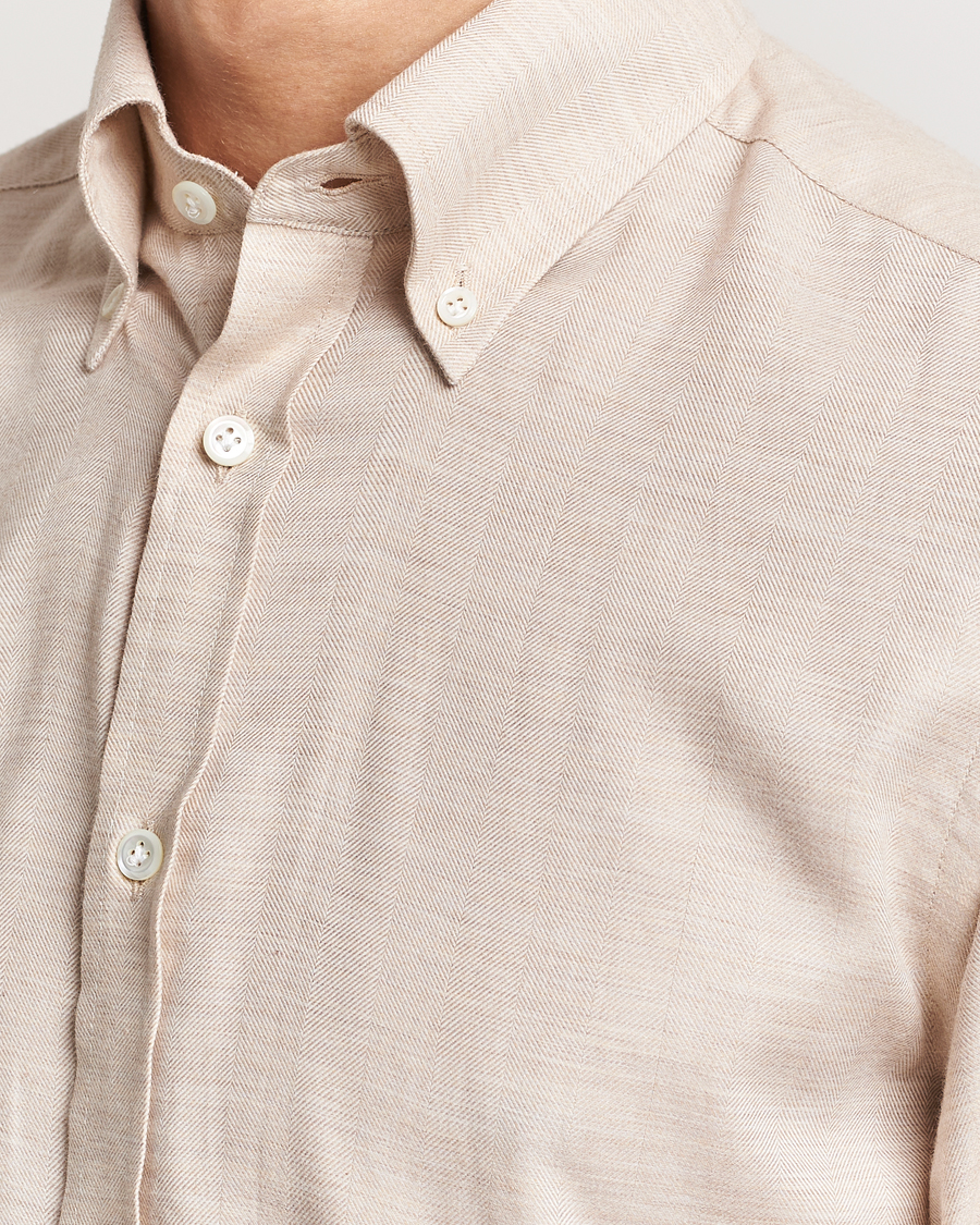 Herre | Skjorter | Morris Heritage | Herringbone Brushed Cotton Shirt Khaki