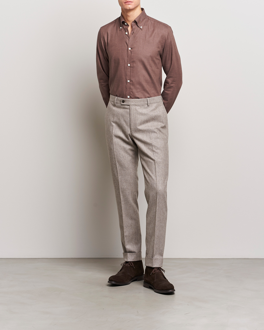 Herre | Skjorter | Morris Heritage | Herringbone Brushed Cotton Shirt Brown
