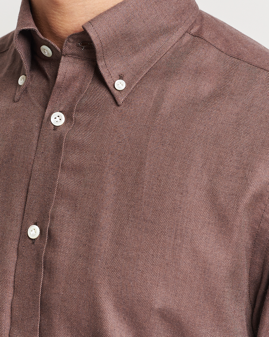 Herre | Skjorter | Morris Heritage | Herringbone Brushed Cotton Shirt Brown