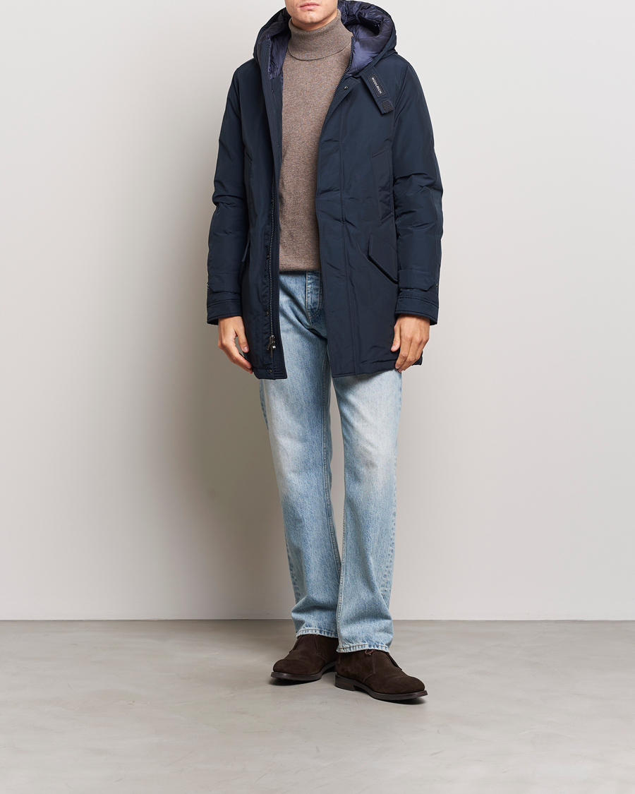 Herre | Jakker | Woolrich | Polar High Collar Parka Melton Blue