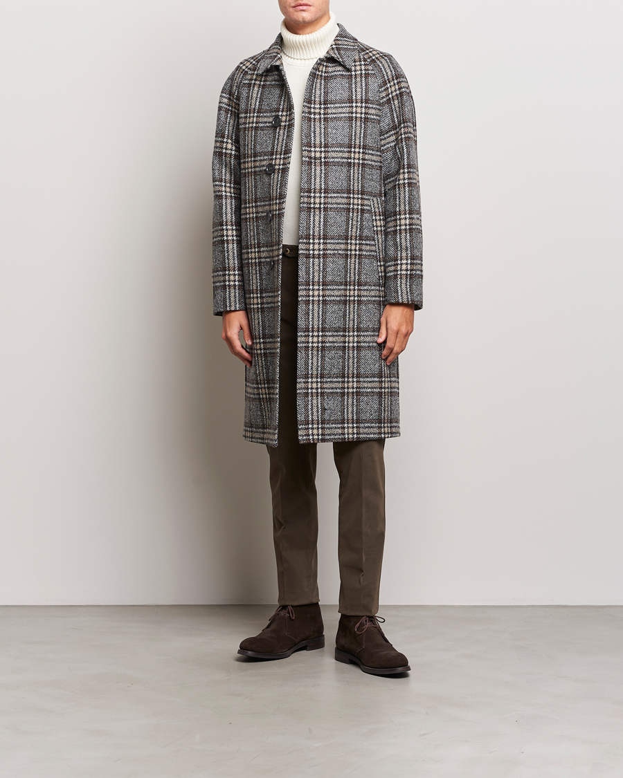 Herre | Jakker | Oscar Jacobson | Sala Checked Raglan Wool Coat Brown