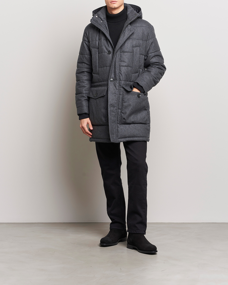 Herre | Jakker | Oscar Jacobson | Stormar Padded Wool Parka Grey Melange
