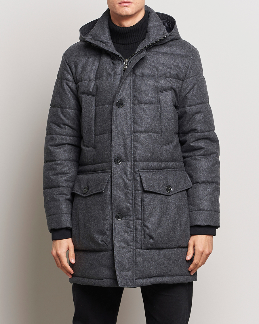 Herre | Jakker | Oscar Jacobson | Stormar Padded Wool Parka Grey Melange