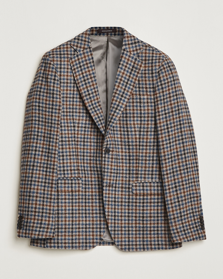 Herre | Blazere & jakker | Oscar Jacobson | Fogerty Soft Small Checked Wool Blazer Blue/Brown