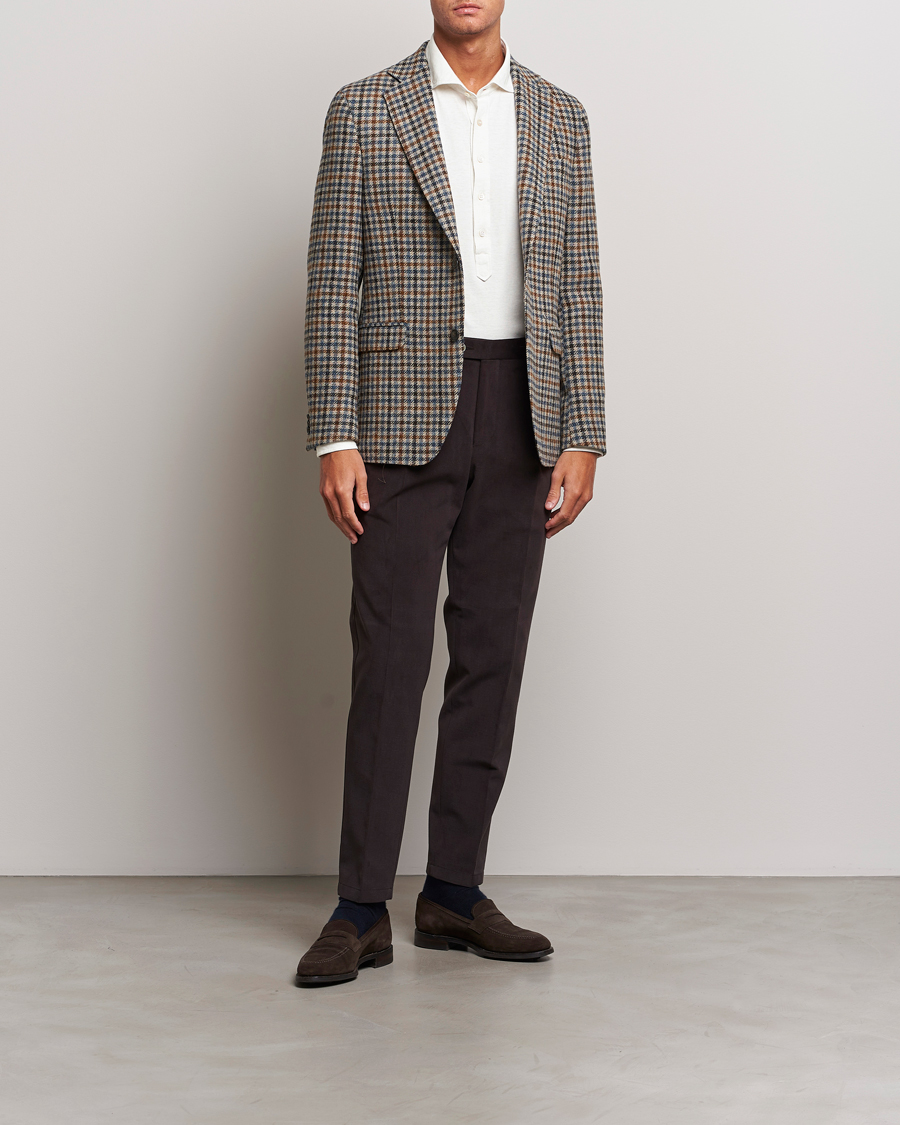 Herre | Blazere & jakker | Oscar Jacobson | Fogerty Soft Small Checked Wool Blazer Blue/Brown