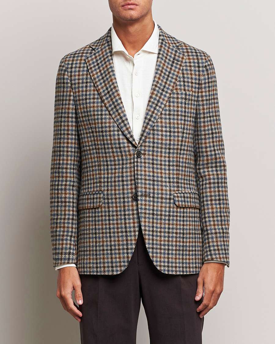Herre | Tweedblazer | Oscar Jacobson | Fogerty Soft Small Checked Wool Blazer Blue/Brown