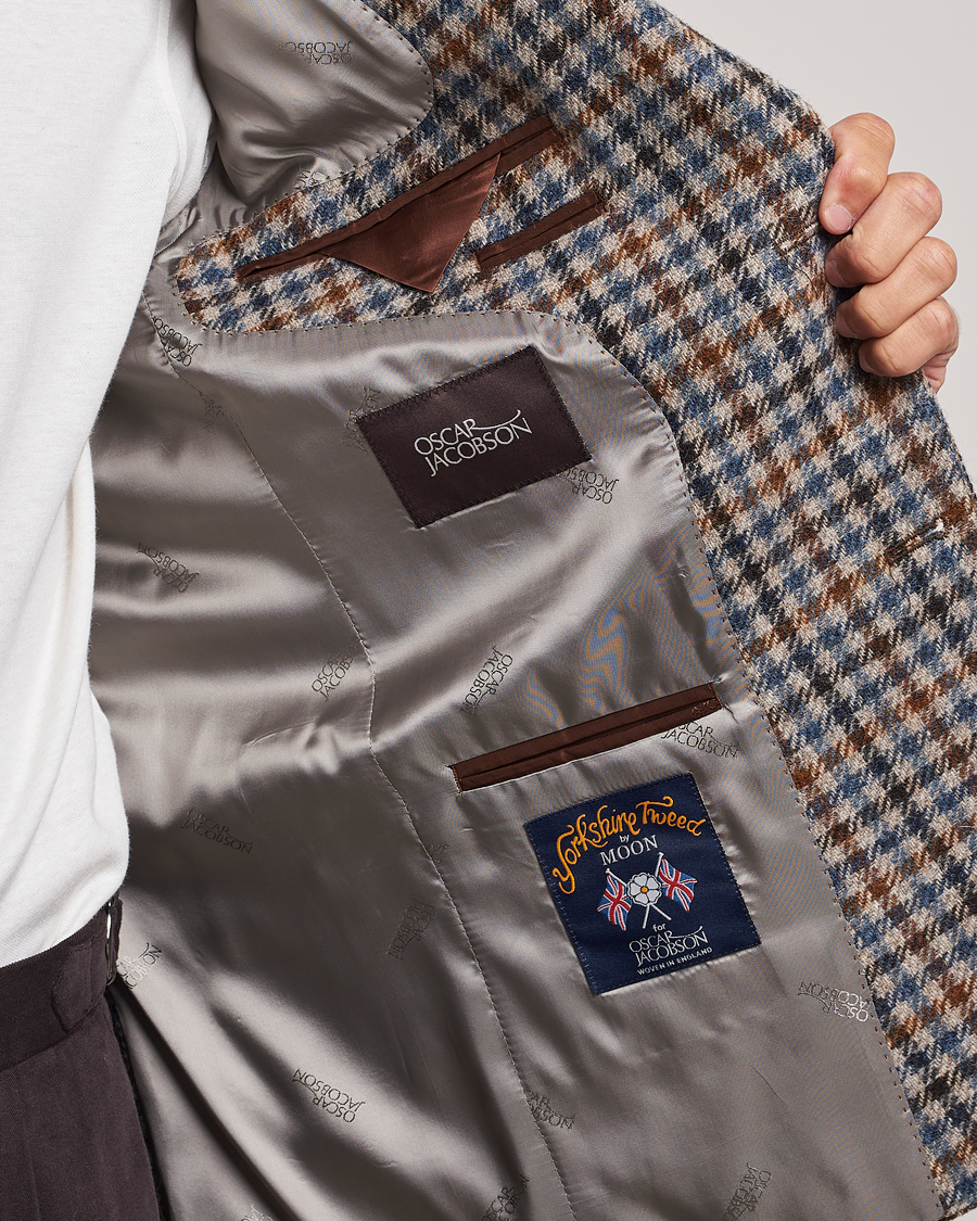 Herre | Blazere & jakker | Oscar Jacobson | Fogerty Soft Small Checked Wool Blazer Blue/Brown
