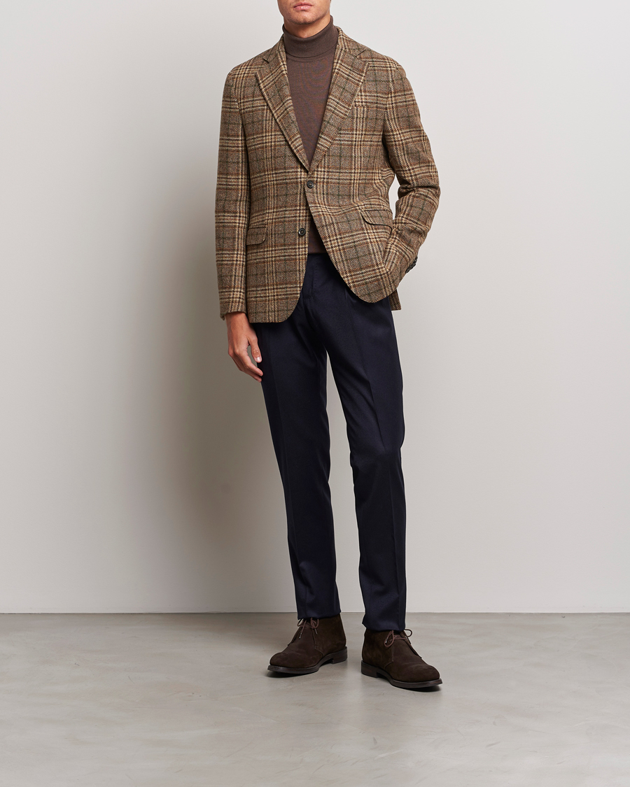 Herre | Blazere & jakker | Oscar Jacobson | Fogerty Soft Checked Wool Blazer Brown