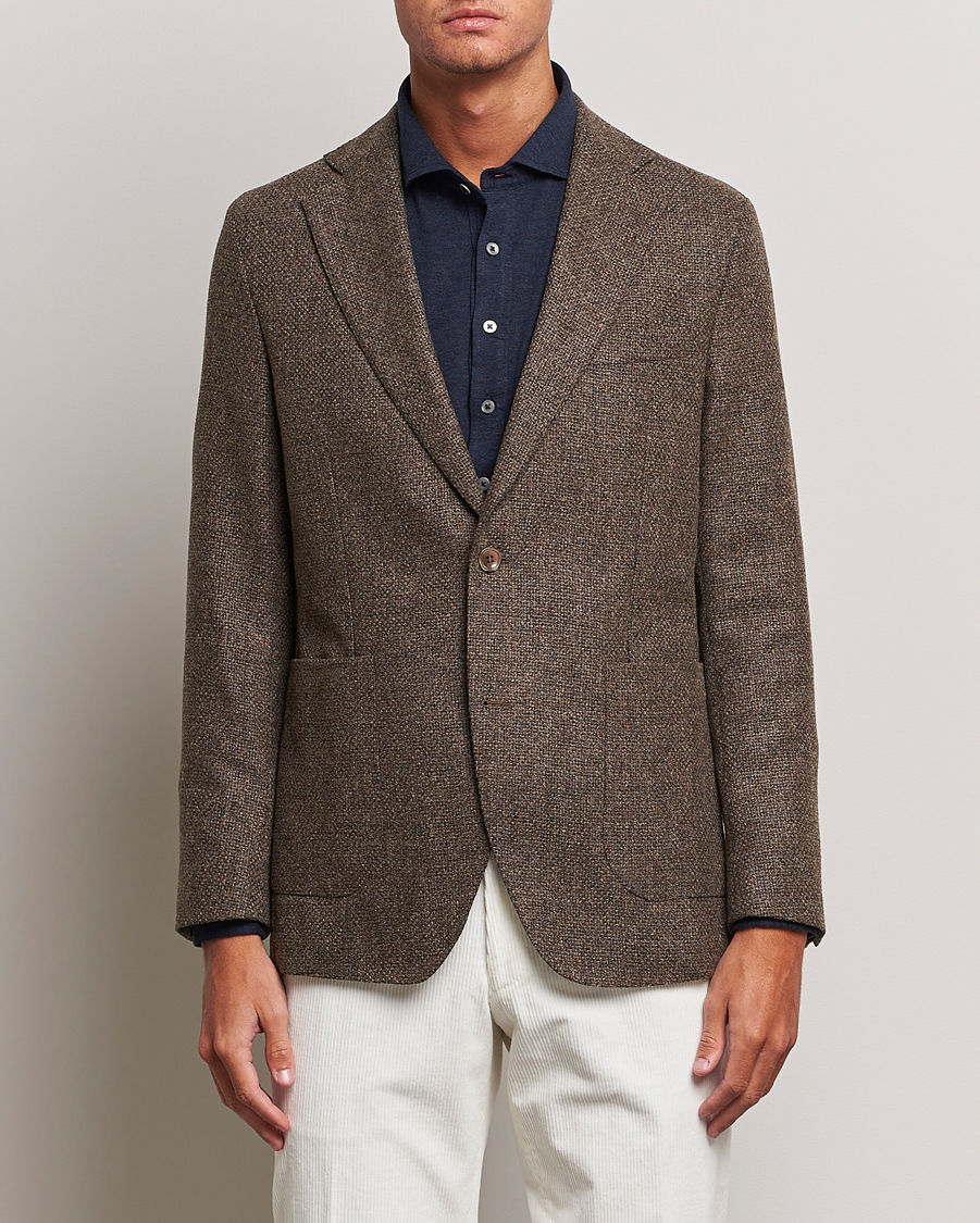 Herre | Uldblazer | Oscar Jacobson | Ferry Patch Hopsack Wool/Cotton/Cashmere Blazer Brown
