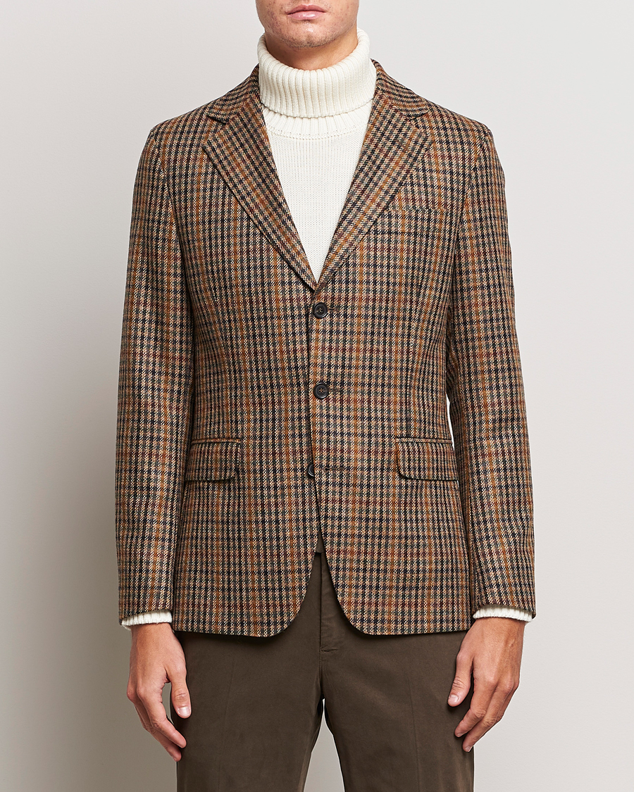 Herre | Blazere & jakker | Oscar Jacobson | Eizer Houndstooth Wool/Cashmere Blazer Brown
