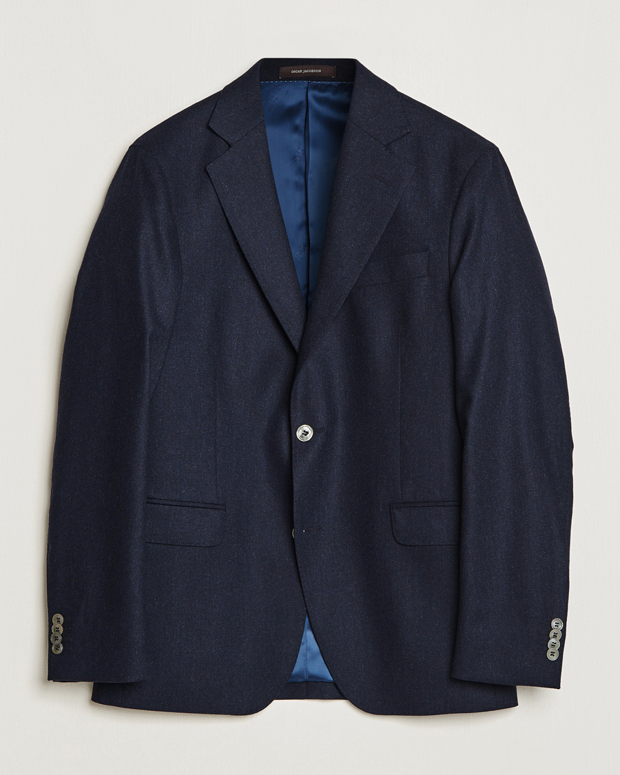 Herre | Blazere & jakker | Oscar Jacobson | Ego Wool Flannel Blazer Navy Melange