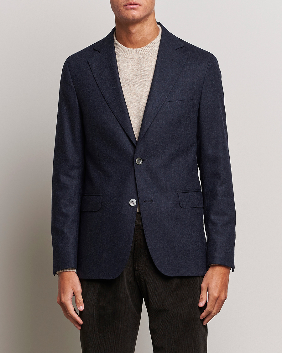 Herre | Blazere & jakker | Oscar Jacobson | Ego Wool Flannel Blazer Navy Melange