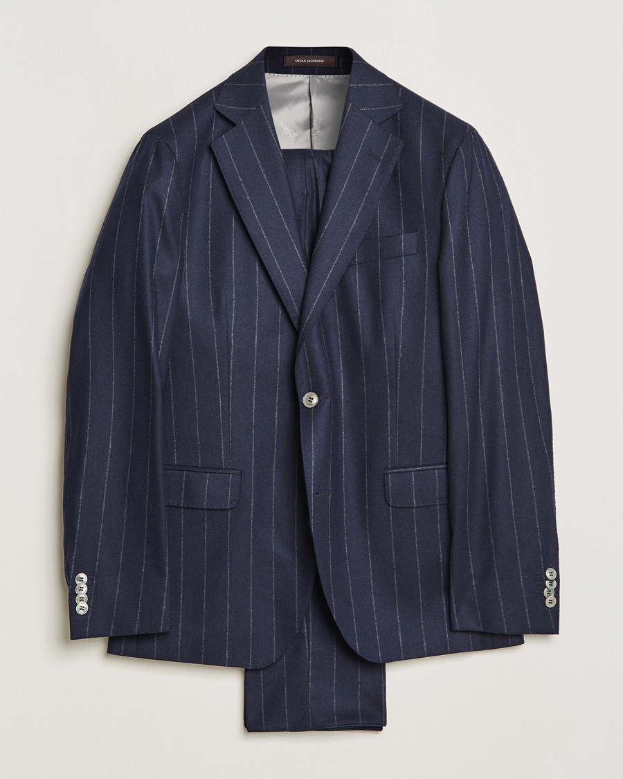 Herre | Jakkesæt | Oscar Jacobson | Fogerty Denz Pinstripe Wool Suit Navy