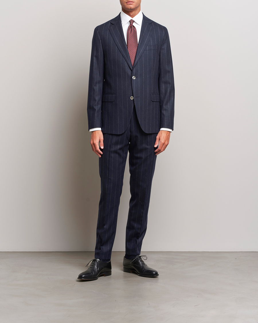 Herre | Jakkesæt | Oscar Jacobson | Fogerty Denz Pinstripe Wool Suit Navy