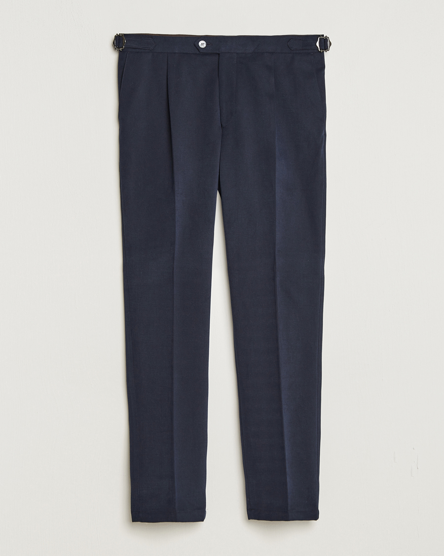 Herre | Bukser | Oscar Jacobson | Delon Brushed Cotton Trousers Navy