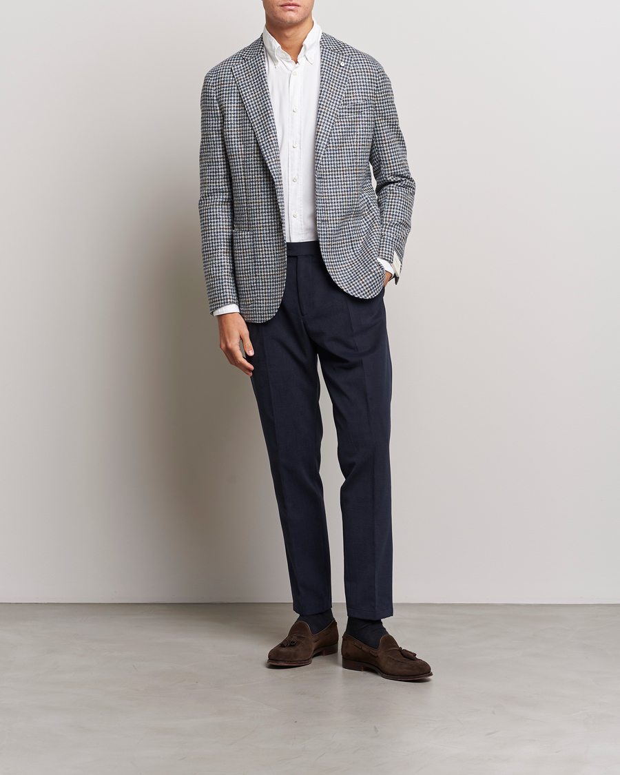 Herre | Bukser | Oscar Jacobson | Delon Brushed Cotton Trousers Navy