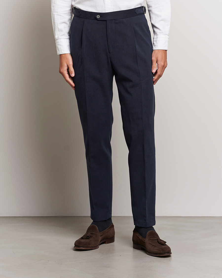 Herre | Bukser | Oscar Jacobson | Delon Brushed Cotton Trousers Navy