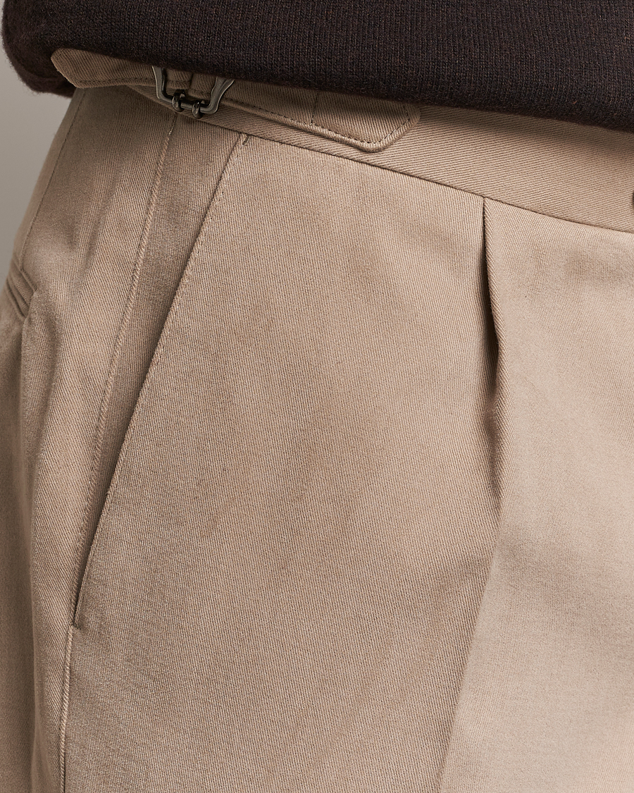 Herre | Bukser | Oscar Jacobson | Delon Brushed Cotton Trousers Beige