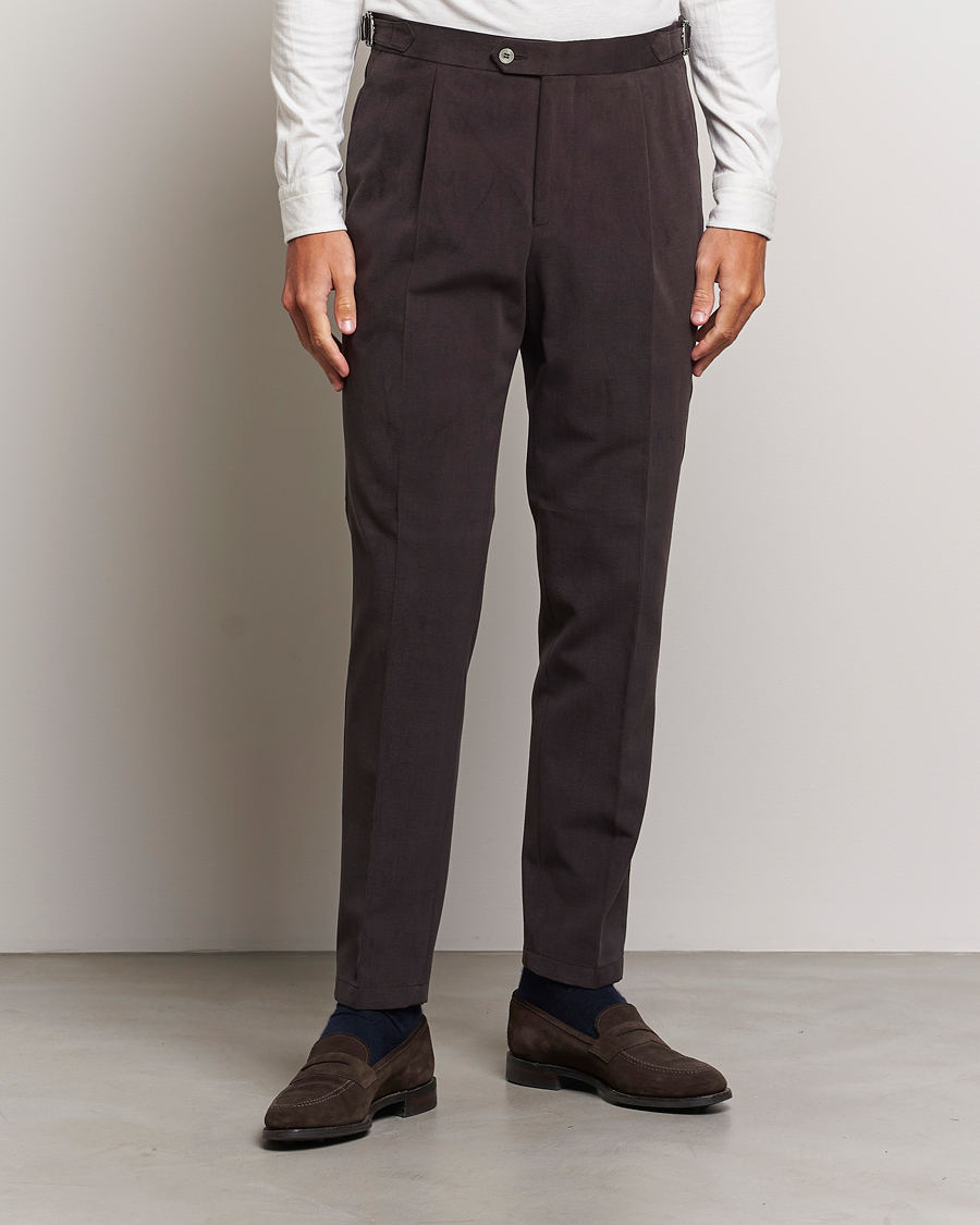 Herre | Bukser | Oscar Jacobson | Delon Brushed Cotton Trousers Brown