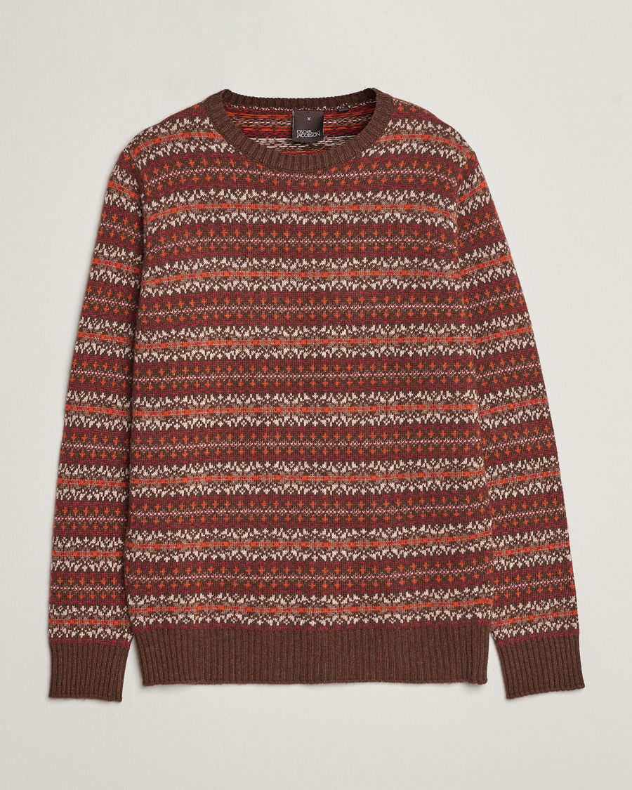 Herre | Trøjer | Oscar Jacobson | Pete Fairisle Wool/Cashmere Crewneck Red