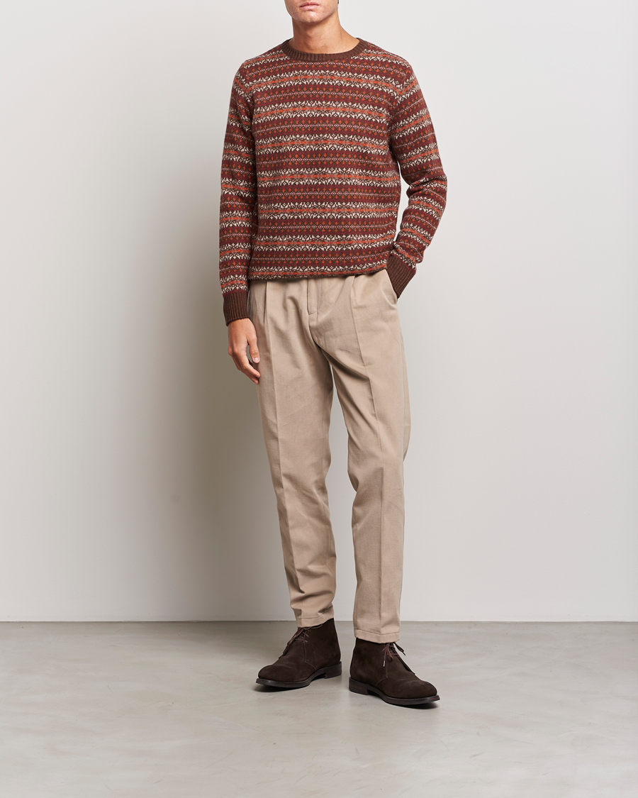 Herre | Trøjer | Oscar Jacobson | Pete Fairisle Wool/Cashmere Crewneck Red