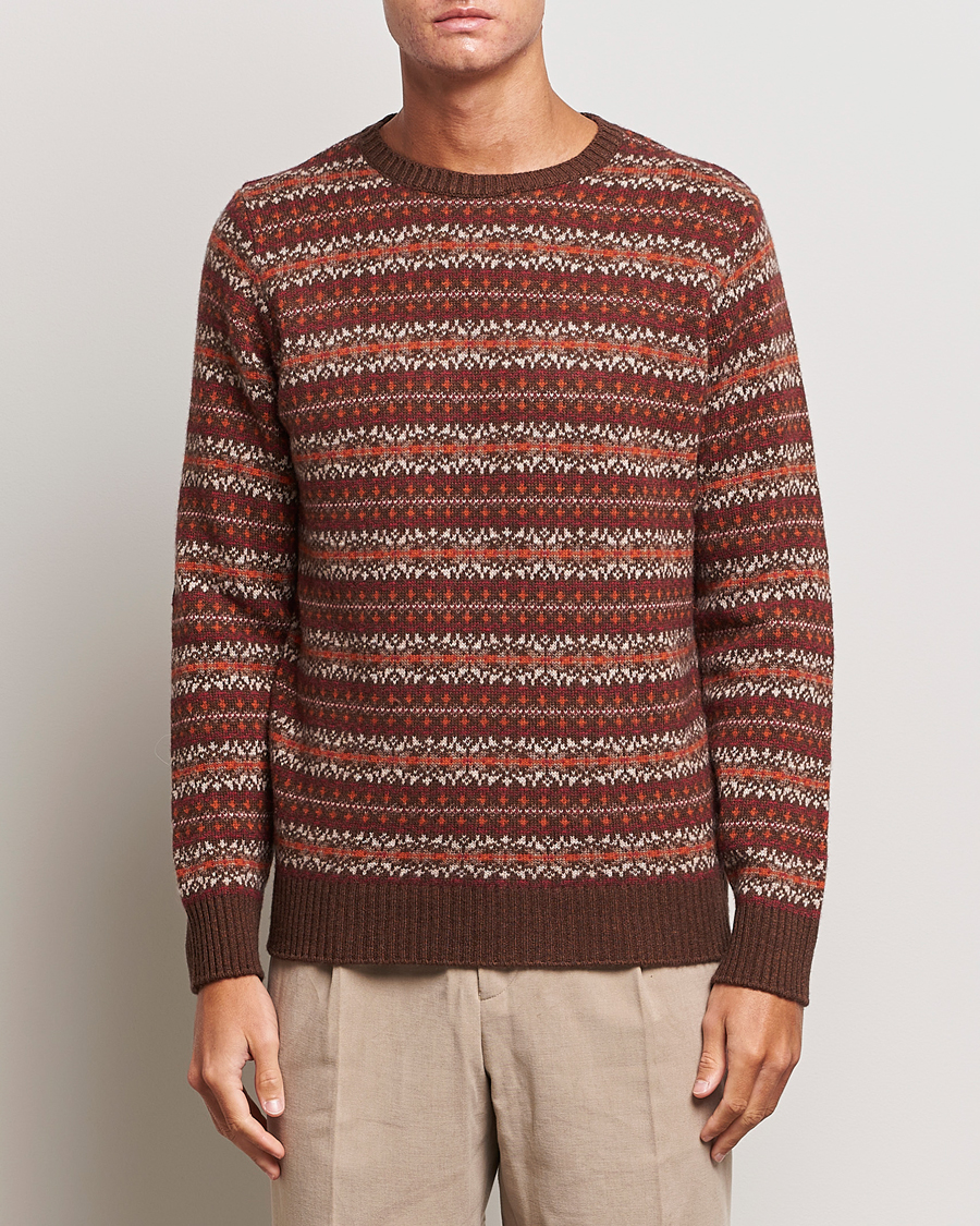 Herre | Trøjer | Oscar Jacobson | Pete Fairisle Wool/Cashmere Crewneck Red