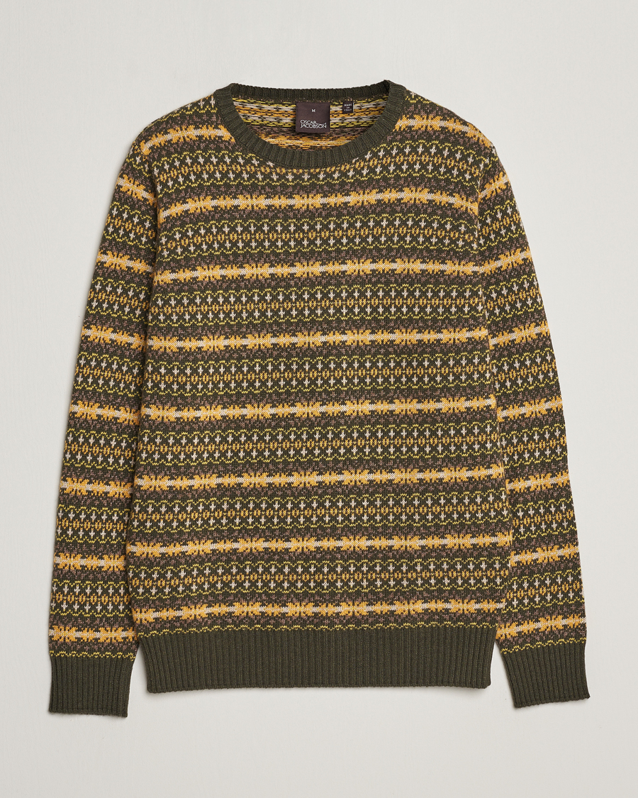 Herre | Trøjer | Oscar Jacobson | Pete Fairisle Wool/Cashmere Crewneck Green